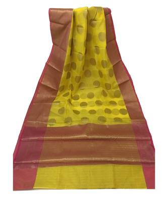 Yellow Zari Woven Banarasi Cotton Silk saree with Blouse 1