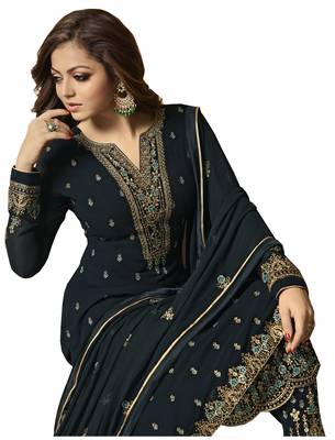 Teal embroidered georgette salwar 2