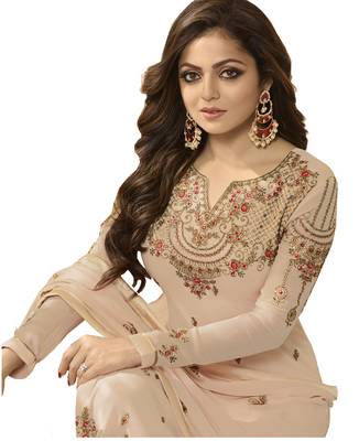 Beige embroidered georgette salwar 2
