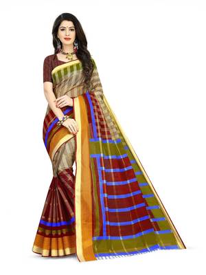 Multicolor printed cotton saree with blouse 1