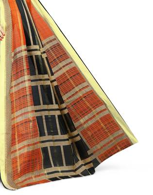 Orange printed cotton saree with blouse 2