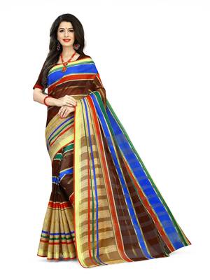 Multicolor printed cotton saree with blouse 1
