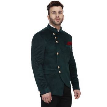 Green Party Wear Bandhgala Suit for Men 3