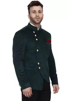 Green Party Wear Bandhgala Suit for Men