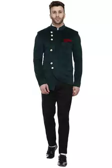 Green Party Wear Bandhgala Suit for Men