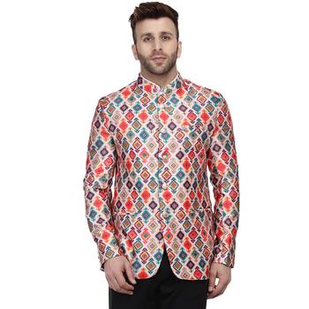 Multicolor Printed Satin Bandhgala Suit 1
