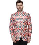 Multicolor Printed Satin Bandhgala Suit