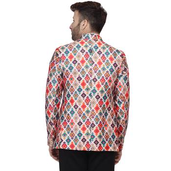 Multicolor Printed Satin Bandhgala Suit 4