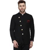 Black Plain Cotton Poly Bandhgala Suit