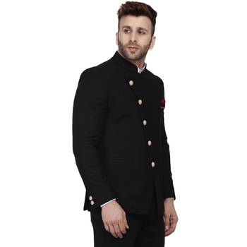 Black Plain Cotton Poly Bandhgala Suit 3