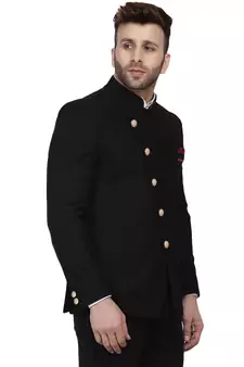 Black Plain Cotton Poly Bandhgala Suit