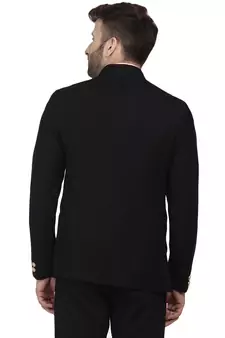Black Plain Cotton Poly Bandhgala Suit