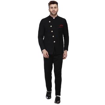 Black Plain Cotton Poly Bandhgala Suit 5