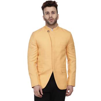 Yellow Plain Cotton Poly Bandhgala Suit 1