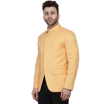 Yellow Plain Cotton Poly Bandhgala Suit 2