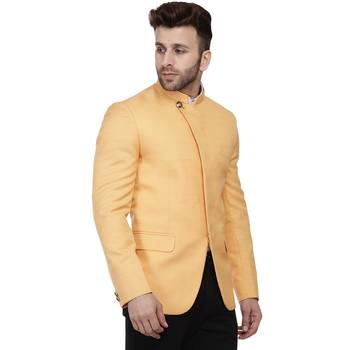 Yellow Plain Cotton Poly Bandhgala Suit 3