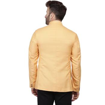 Yellow Plain Cotton Poly Bandhgala Suit 4