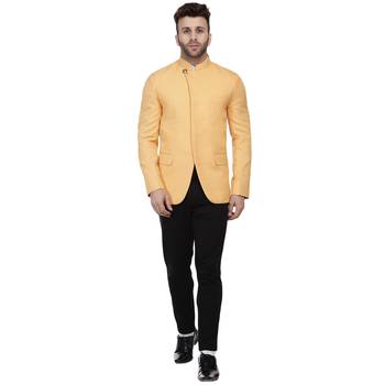 Yellow Plain Cotton Poly Bandhgala Suit 5