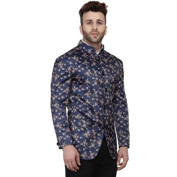 Blue Printed Satin Bandhgala Suit 3