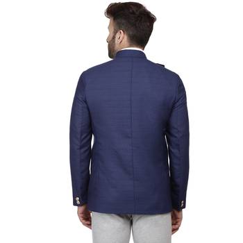 Blue Plain Cotton Poly Bandhgala Suit 4