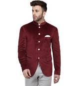 Maroon Plain Velvet Bandhgala Suit