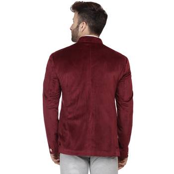 Maroon Plain Velvet Bandhgala Suit 4