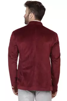 Maroon Plain Velvet Bandhgala Suit