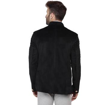 Black Velvet Plain Bandhgala Suit for Men 4
