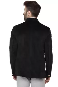 Black Velvet Plain Bandhgala Suit for Men