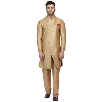 Gold Printed Banarasi Brocade Indo Western Only Sherwani Top for men  1