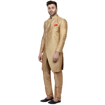 Gold Printed Banarasi Brocade Indo Western Only Sherwani Top for men  2