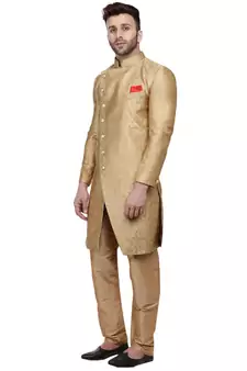 Gold Printed Banarasi Brocade Indo Western Only Sherwani Top for men 
