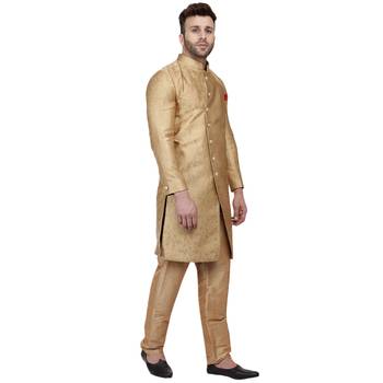 Gold Printed Banarasi Brocade Indo Western Only Sherwani Top for men  3