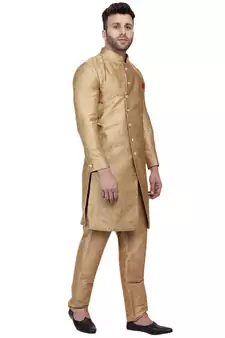 Gold Printed Banarasi Brocade Indo Western Only Sherwani Top for men 