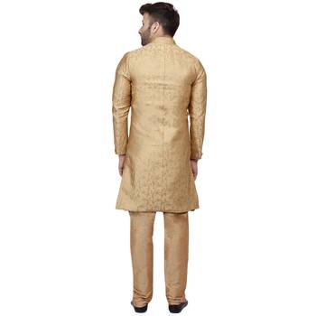 Gold Printed Banarasi Brocade Indo Western Only Sherwani Top for men  4