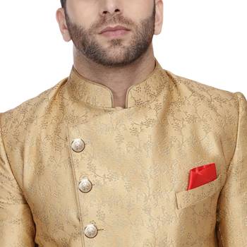 Gold Printed Banarasi Brocade Indo Western Only Sherwani Top for men  5
