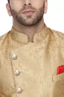 Gold Printed Banarasi Brocade Indo Western Only Sherwani Top for men 