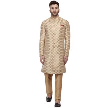 Gold Printed Banarasi Sherwani for Men with Brocade Fabric 1
