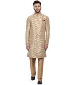 Gold Printed Banarasi Sherwani for Men with Brocade Fabric