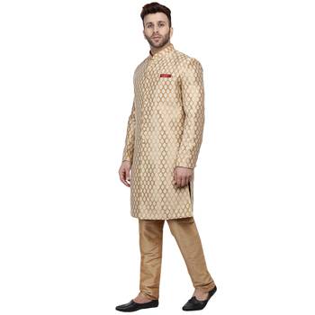Gold Printed Banarasi Sherwani for Men with Brocade Fabric 2