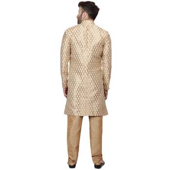 Gold Printed Banarasi Sherwani for Men with Brocade Fabric 4