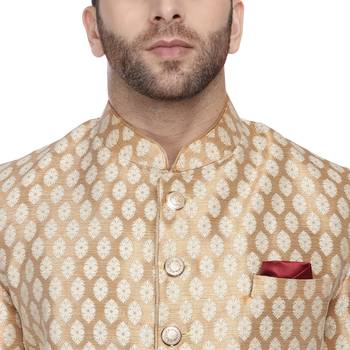 Gold Printed Banarasi Sherwani for Men with Brocade Fabric 5