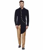 Blue Plain Velvet Indo Western Sherwani for men