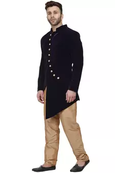 Blue Plain Velvet Indo Western Sherwani for men