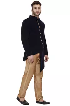 Blue Plain Velvet Indo Western Sherwani for men