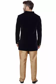 Blue Plain Velvet Indo Western Sherwani for men