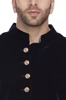 Blue Plain Velvet Indo Western Sherwani for men