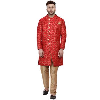Red Printed Banarasi Brocade Indo Western SHERWANI FOR MEN 1