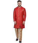 Red Printed Banarasi Brocade Indo Western SHERWANI FOR MEN