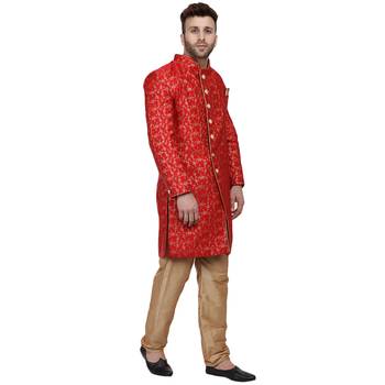 Red Printed Banarasi Brocade Indo Western SHERWANI FOR MEN 3